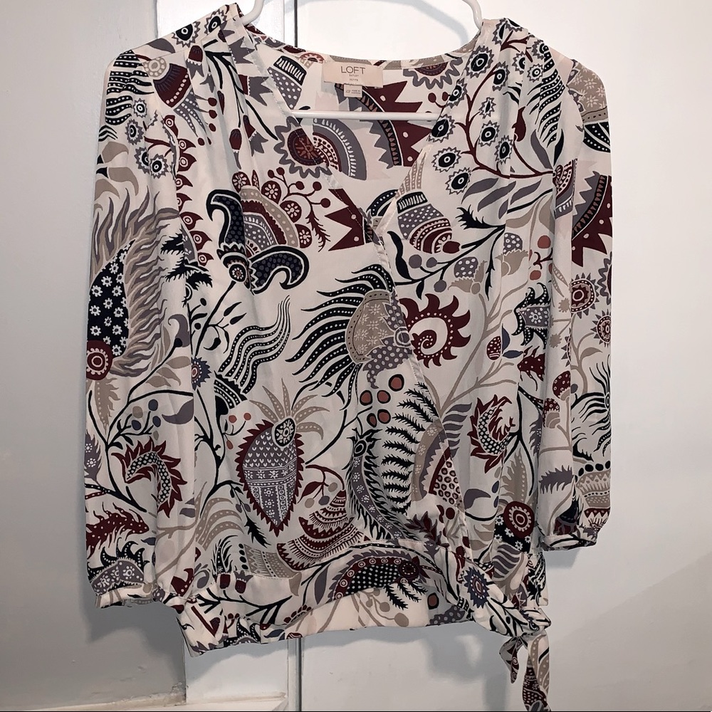 Loft Faux wrap tie blouse 3/4 sleeve